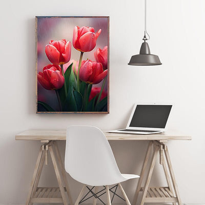 Diamond Painting-Rote Tulpen im Regen