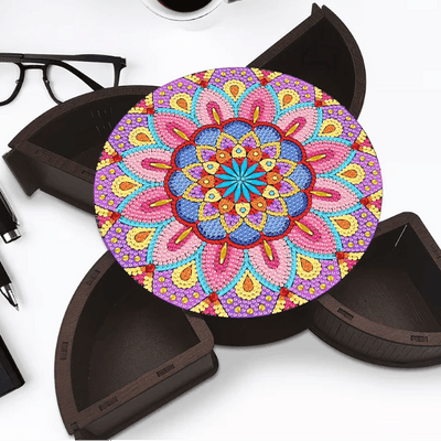 Diamond Painting-Runde Mandala-Schmuckbox mit 4 Fächern-2 - Jetzt bei diamondspainting kaufen