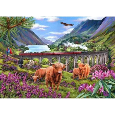 Diamond Painting-Schottisches Hochland mit Zug