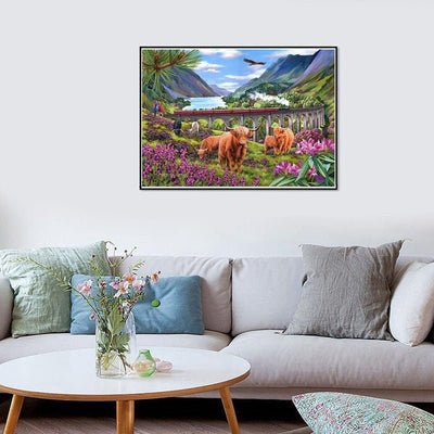 Diamond Painting-Schottisches Hochland mit Zug