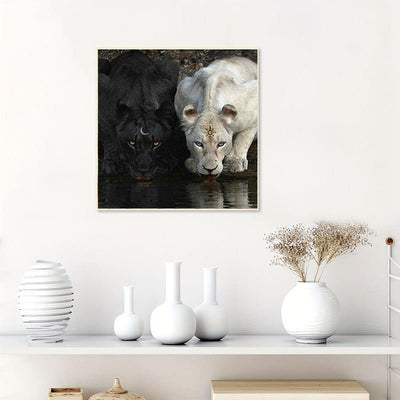 Diamond Painting-Schwarzer Löwe und weißer Löwe