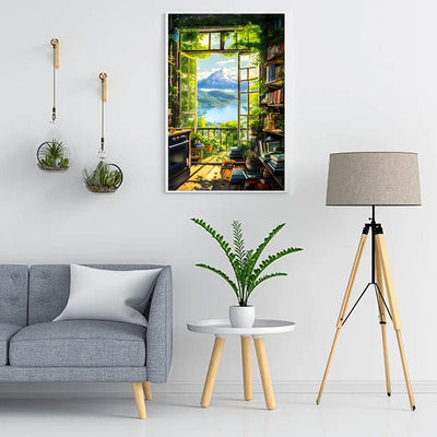 Diamond Painting-Seeblick aus dem Fenster
