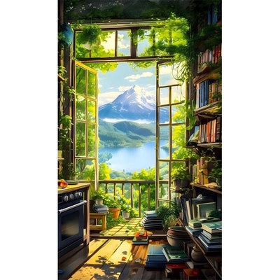 Diamond Painting-Seeblick aus dem Fenster