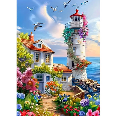 Diamond Painting-Sommerlicher Leuchtturm am Ozean