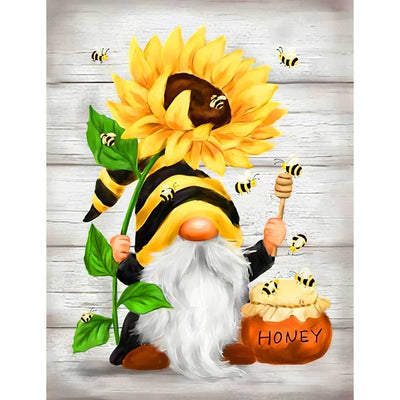 Diamond Painting-Sonnenblume & Gnom im Bienenkostüm