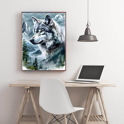 Diamond Painting-Stolzer Wolf in Berglandschaft