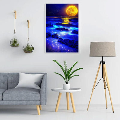 Diamond Painting-Strand im Mondschein