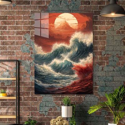 Diamond Painting- Sturmwellen unter der roten Sonne