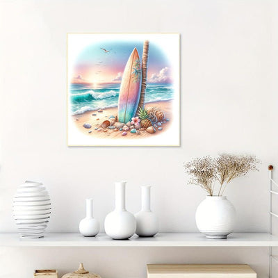 Diamond Painting-Surfbrett am Strand