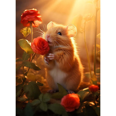 Diamond Painting- Süßer Hamster mit Rose