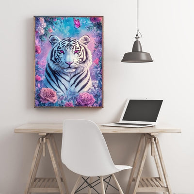 Diamond Painting-Tiger, umgeben von Blumen