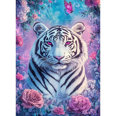 Diamond Painting-Tiger, umgeben von Blumen
