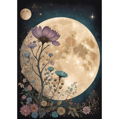 Diamond Painting-Vollmond mit Blumen