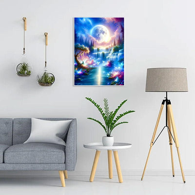 Diamond Painting-Wasserfall am See