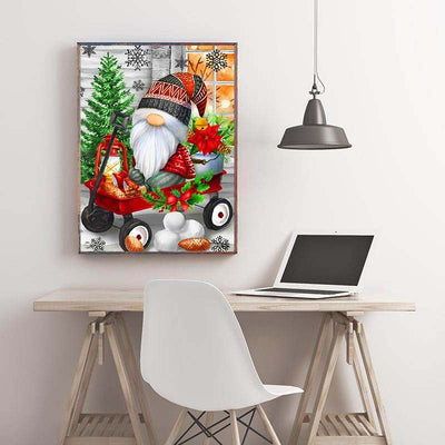 Diamond Painting-Weihnachtswichtel im Schlitten