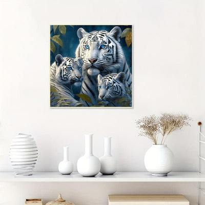 Diamond Painting-Weiße Tigerfamilie