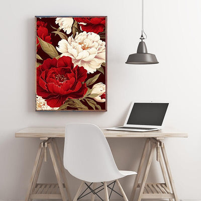 Diamond Painting-Weiße und rote Pfingstrosen