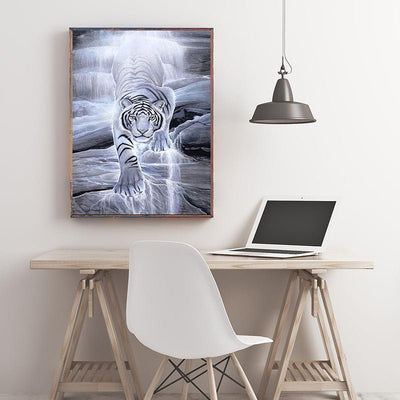 Diamond Painting-Weißer Tiger am Wasserfall