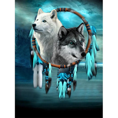 Diamond Painting-Weißer und Grauer Wolf