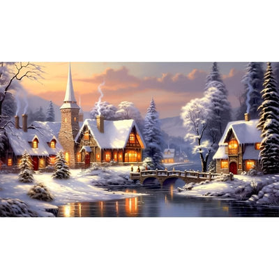 Diamond Painting-Winterdorf am Abend