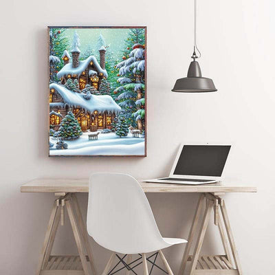 Diamond Painting-Winterliches Weihnachtsdorf im Wald