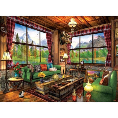 Diamond Painting-Wohnzimmer mit Bergblick