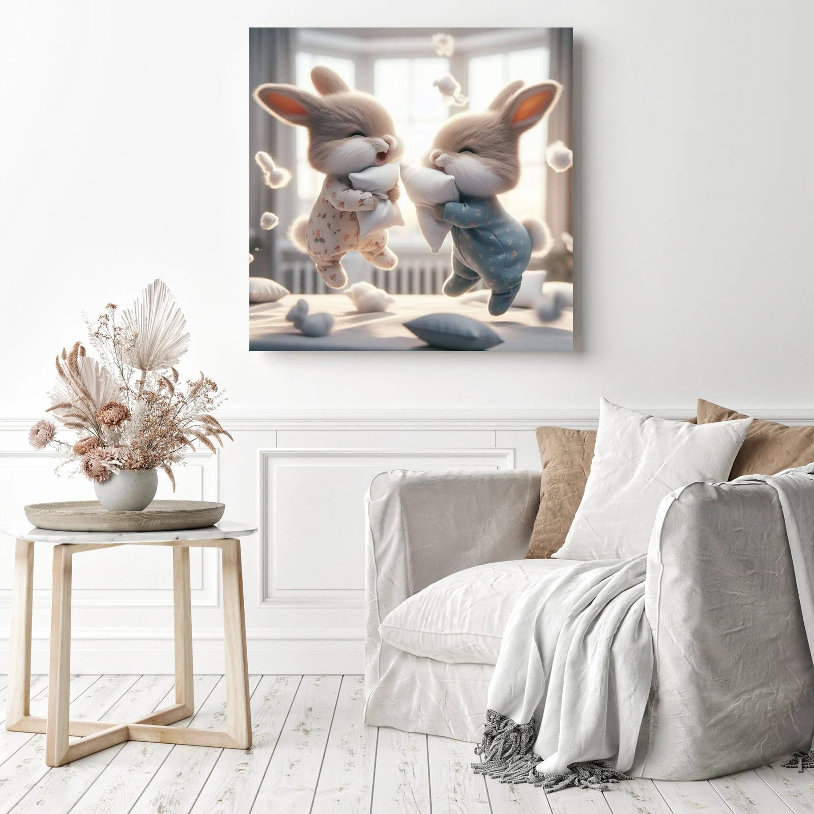 Diamond Painting-Zwei Hasen, die ein Kissen umarmen - Jetzt bei diamondspainting kaufen