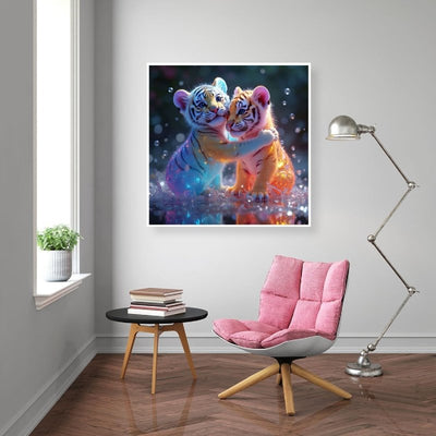 Diamond Painting-Zwei kleine Tiger, die sich umarmen