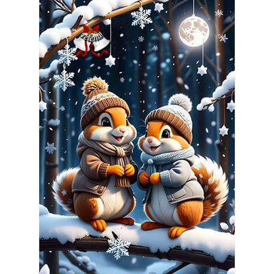Diamond Painting-Zwei Winterhörnchen im Schnee