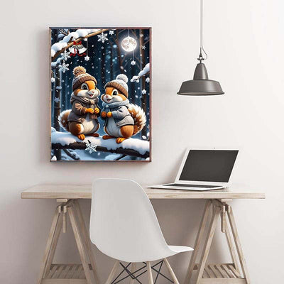 Diamond Painting-Zwei Winterhörnchen im Schnee
