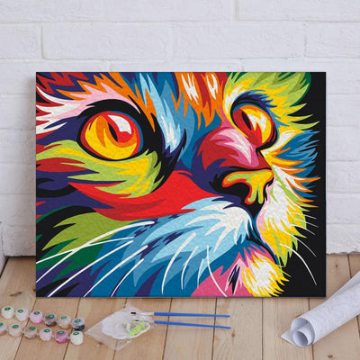 Malen nach Zahlen -Bunte Wildkatze - Jetzt bei diamondspainting kaufen