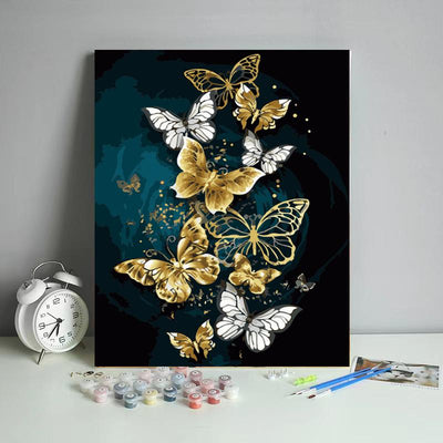 Malen nach Zahlen -Goldene Schmetterlinge der Nacht - Jetzt bei diamondspainting kaufen