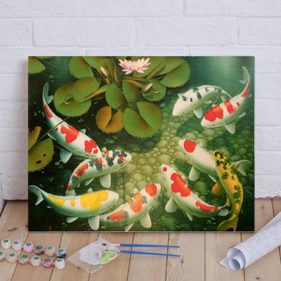 Malen nach Zahlen -Koi im Lotusgarten - Jetzt bei diamondspainting kaufen