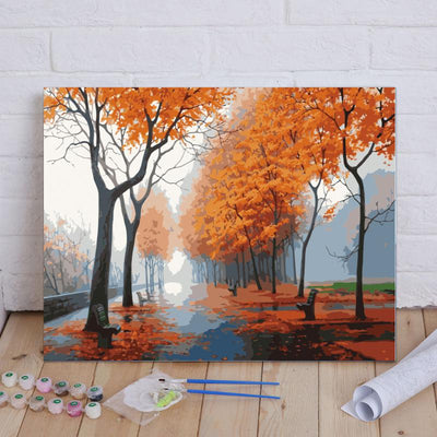 Malen nach Zahlen -Morgennebel im Herbstwald - Jetzt bei diamondspainting kaufen