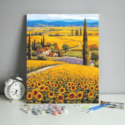 Malen nach Zahlen -Sonnenblumenfelder der Toskana - Jetzt bei diamondspainting kaufen