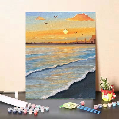 Malen nach Zahlen -Sonnenuntergang am Meer - Jetzt bei diamondspainting kaufen