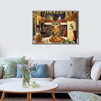 Voll AB Diamond Painting-Gourmet-Katze beim Italiener