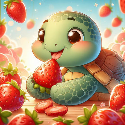 Strass- Schildkröte, die Erdbeere isst - Jetzt bei diamondspainting kaufen