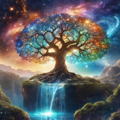 Strass-Wasserfall und Baum des Lebens