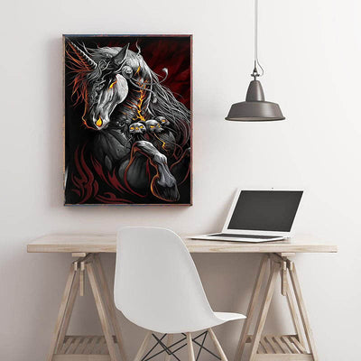 Diamond Painting-Dunkles Einhorn des Feuers