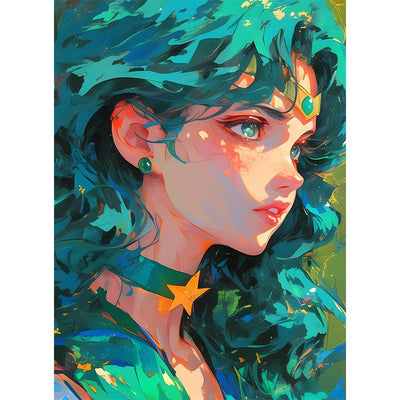 Voll AB Diamond Painting-Anime-Mädchen in Smaragd