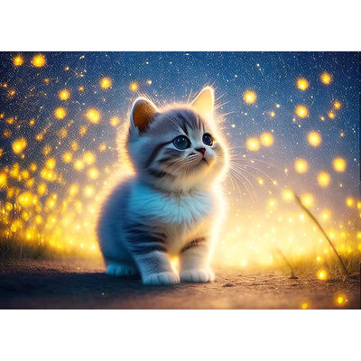 Voll AB Diamond Painting-Kleine Katze unter Sternen