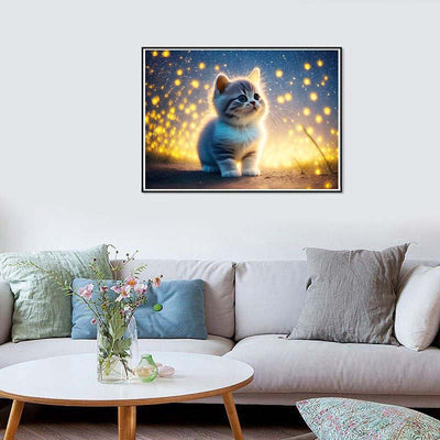 Voll AB Diamond Painting-Kleine Katze unter Sternen