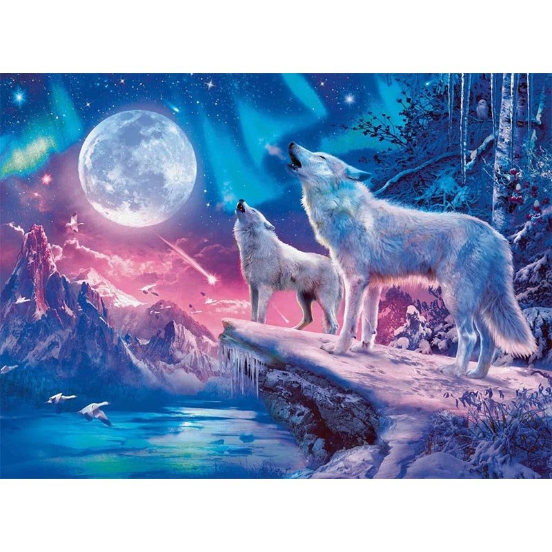 Voll AB Diamond Painting-Mondnacht mit Wölfen