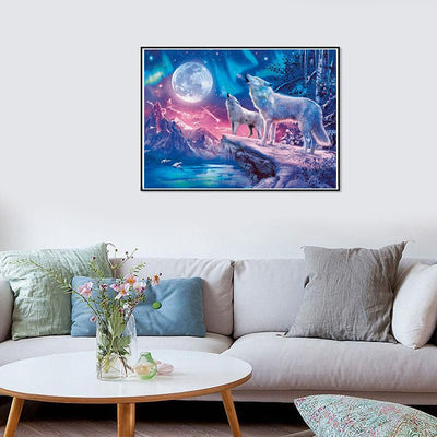 Voll AB Diamond Painting-Mondnacht mit Wölfen