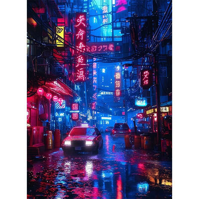 Voll AB Diamond Painting- Neonlichter im Regen