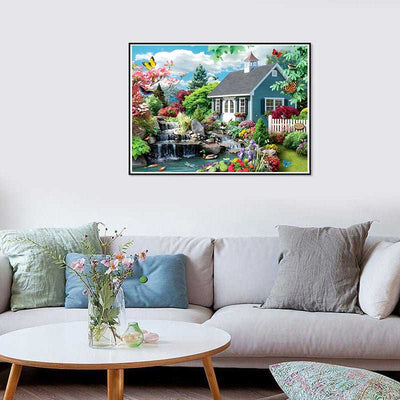 Voll AB Diamond Painting-Romantisches Landhaus mit Wasserfall