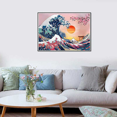 Voll AB Diamond Painting-Sakura und Wellen