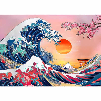 Voll AB Diamond Painting-Sakura und Wellen