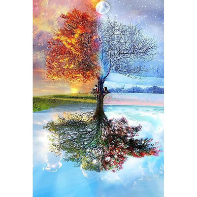 Voll AB Diamond Painting-Spiegelung im See